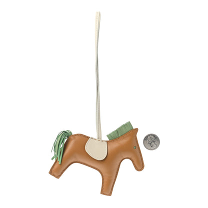 Hermes Milo Lambskin Grigri Rodeo Horse Bag Charm MM Sesame Vert Criquet Craie 2 of 3
