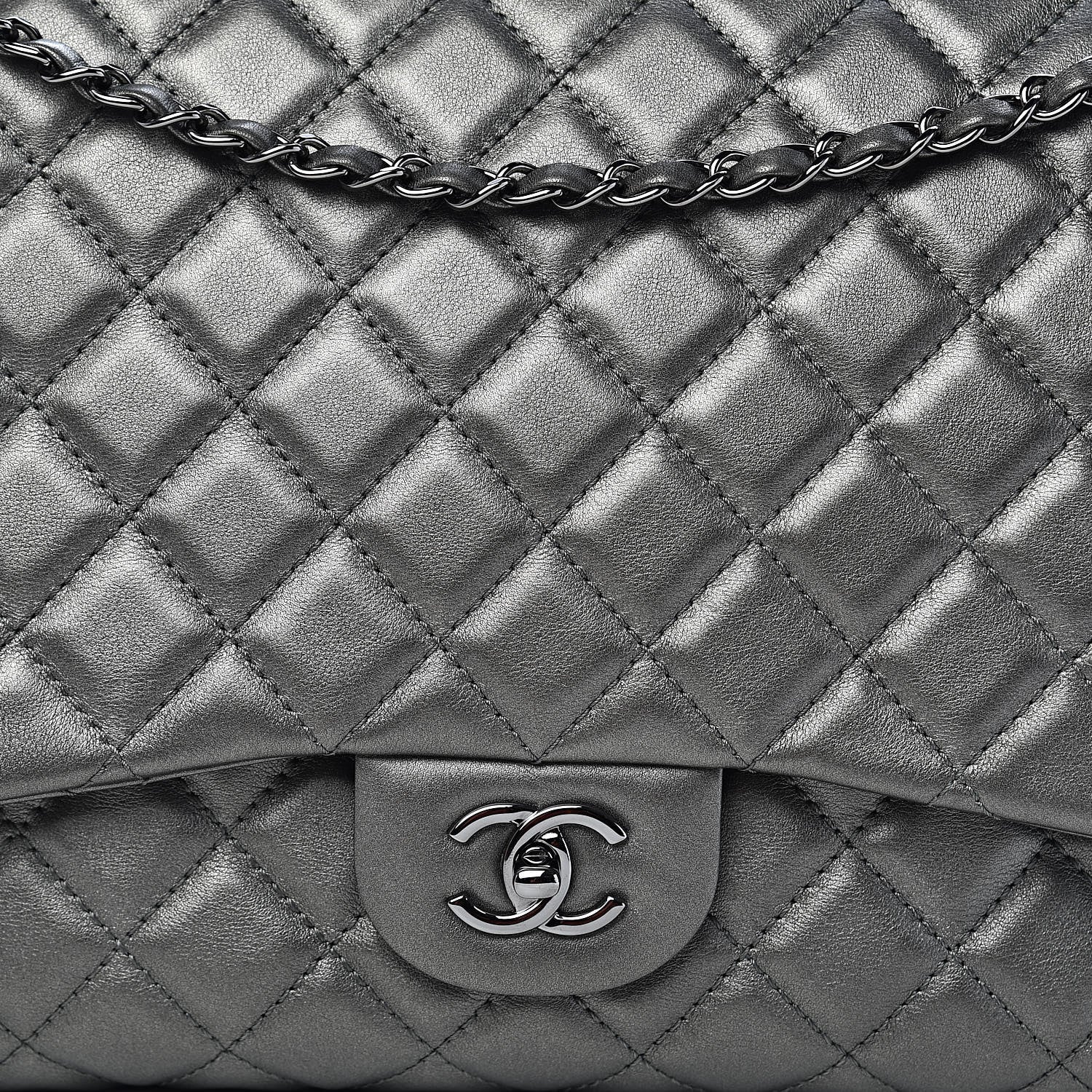 Chanel Metallic Calfskin Quilted Small XXL Travel Flap Bag Dark Silver 10 of 10