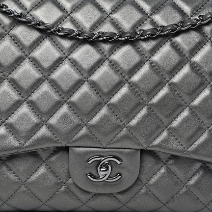 Chanel Metallic Calfskin Quilted Small XXL Travel Flap Bag Dark Silver 10 of 10