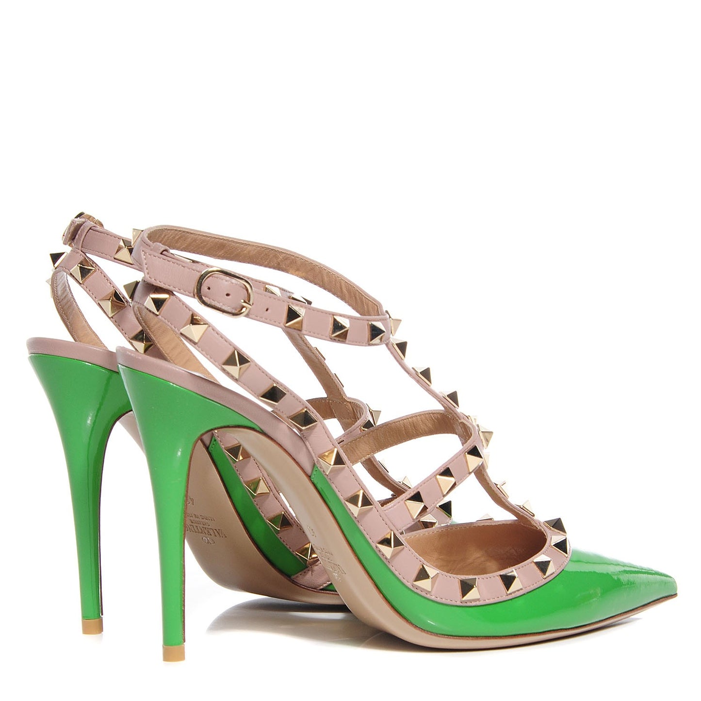 Patent Rockstud Ankle Strap Pumps 40 Green Poudre