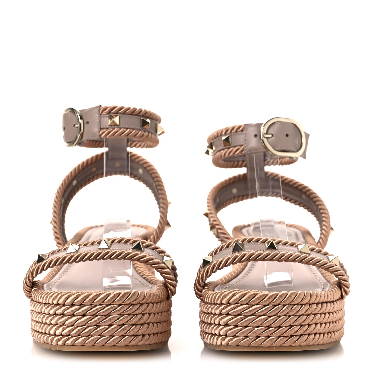 Valentino Garavani Calfskin Rockstud Rope Espadrille Flatform Sandals  40 Poudre 3 of 13