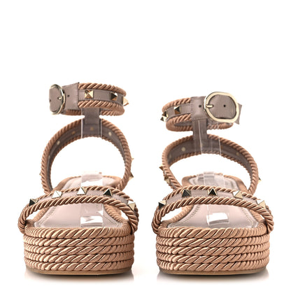 Valentino Garavani Calfskin Rockstud Rope Espadrille Flatform Sandals  40 Poudre 3 of 13