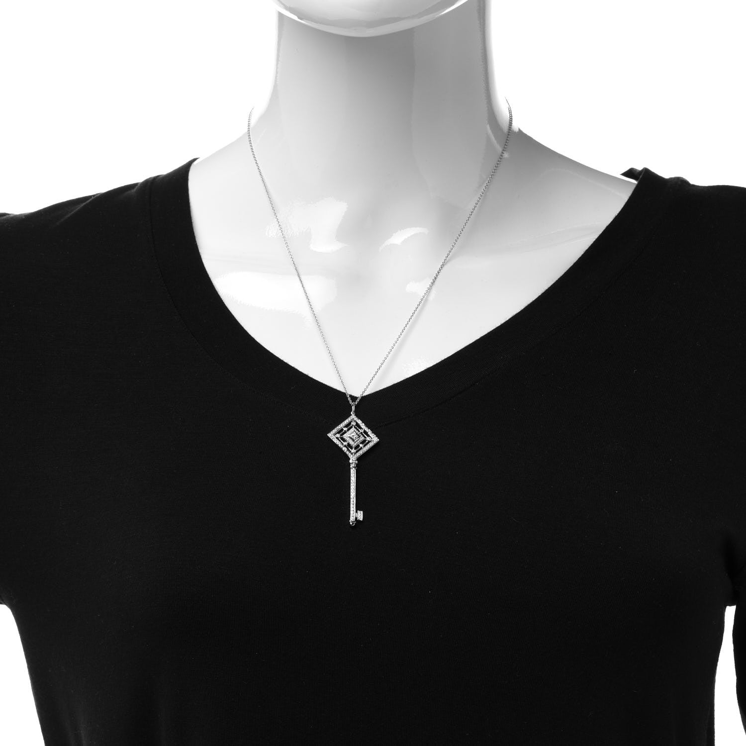 Tiffany Platinum Diamond Grace Key Pendant Necklace 2 of 6
