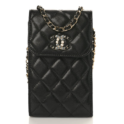 Chanel Caviar Quilted Crystal CC Airpods Pro and Phone Case With Chain Black 3 of 10