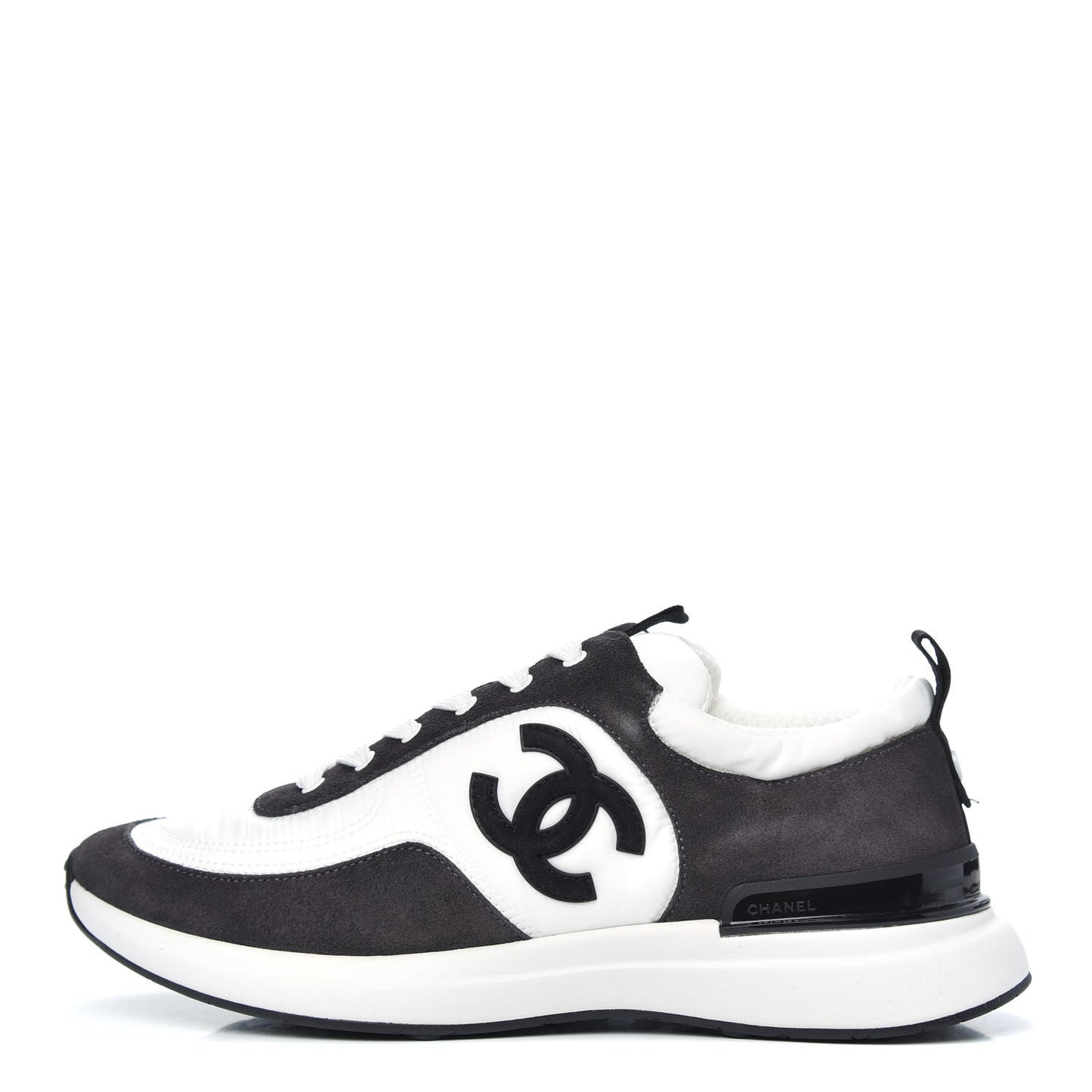 Nylon Suede Calfskin CC Sneakers 39 White Dark Grey