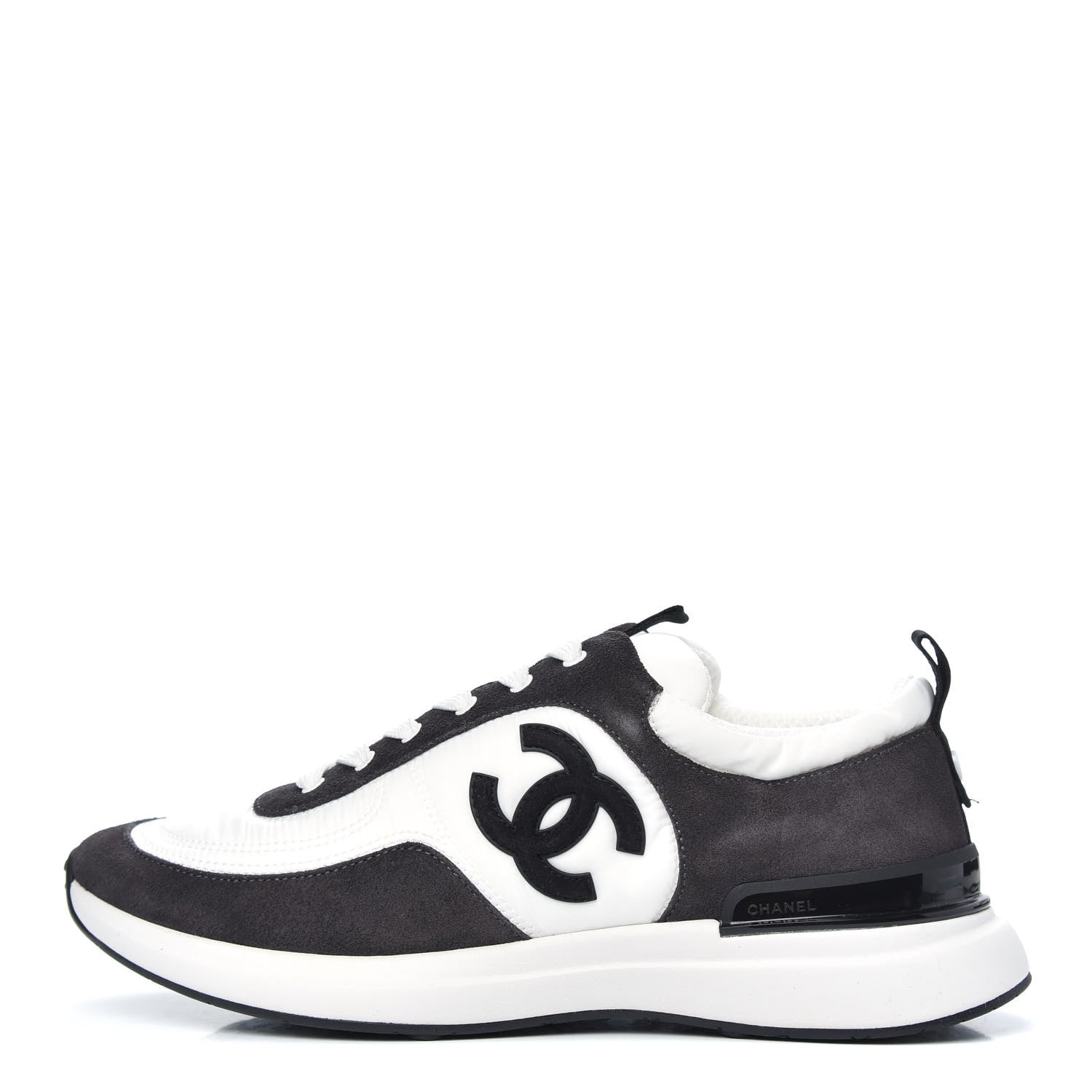 Chanel Nylon Suede Calfskin CC Sneakers 39 White Dark Grey 1 of 8