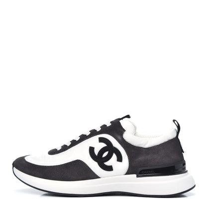Chanel Nylon Suede Calfskin CC Sneakers 39 White Dark Grey 1 of 8