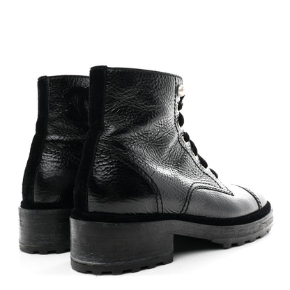Chanel Shiny Calfskin Velvet Pearl Combat Short Boots 39 Black 5 of 9