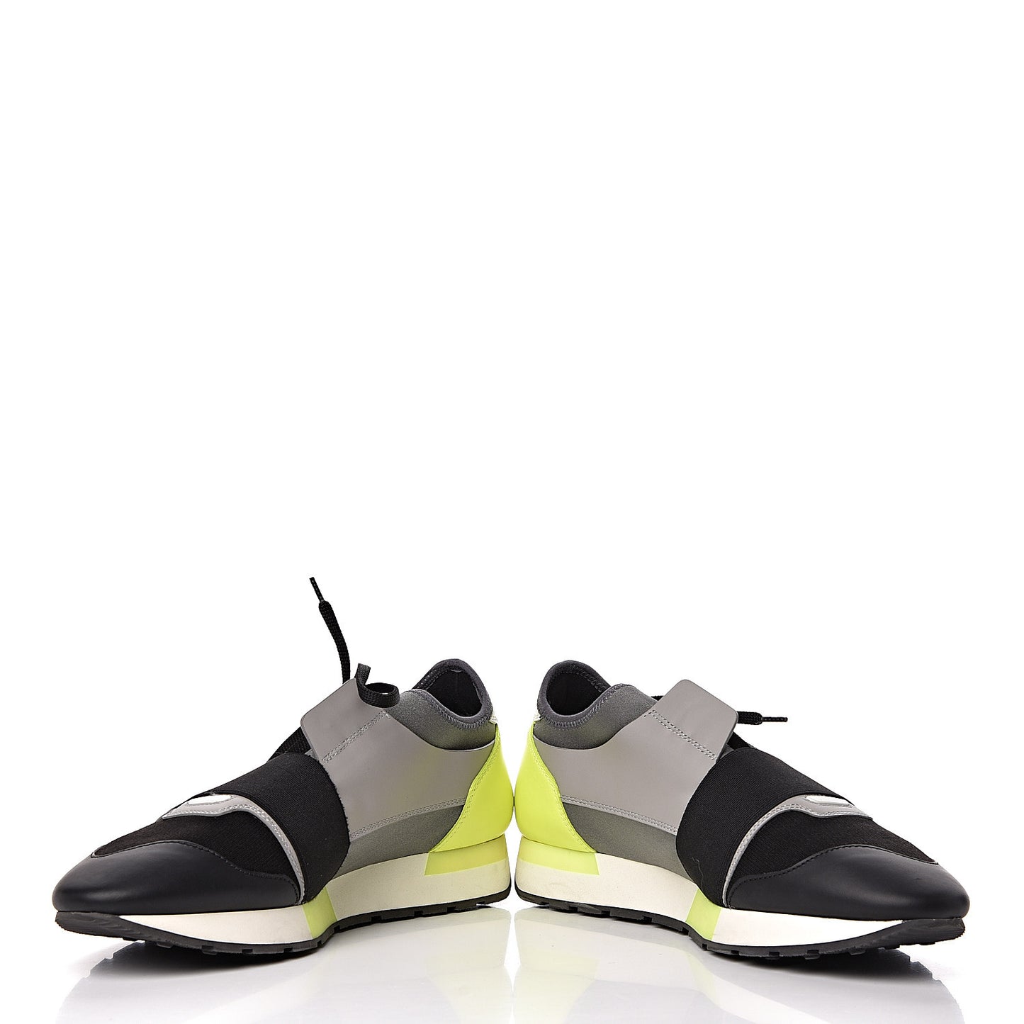 Mesh Calfskin Womens Race Runner Sneakers 42 Black Gris Jaune Fluo