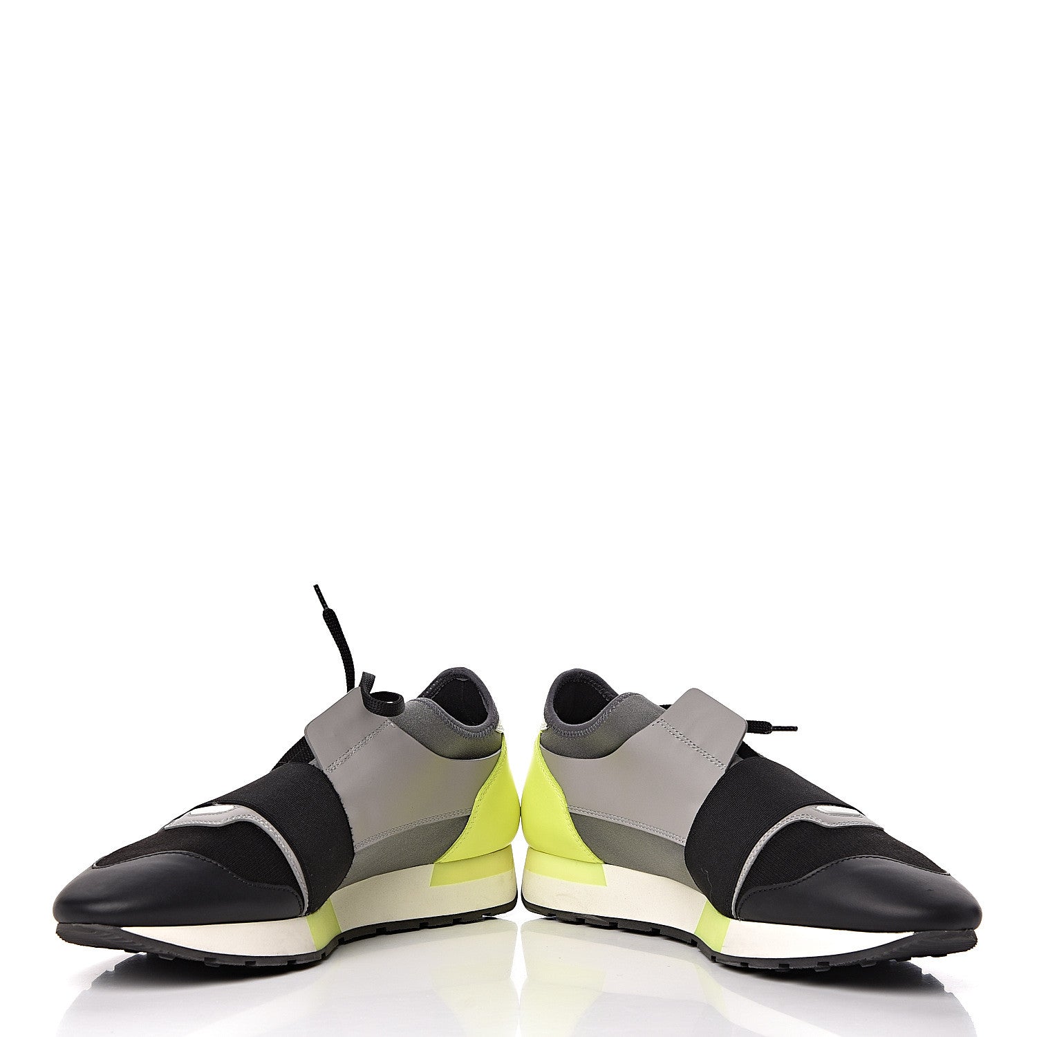 Balenciaga Mesh Calfskin Womens Race Runner Sneakers 42 Black Gris Jaune Fluo 5 of 13