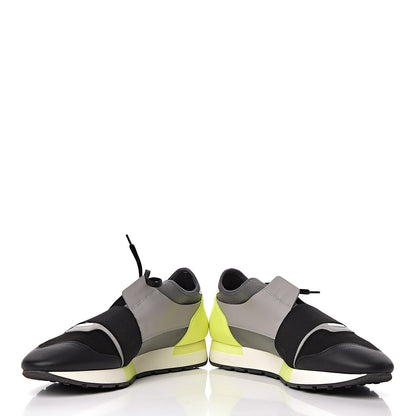 Balenciaga Mesh Calfskin Womens Race Runner Sneakers 42 Black Gris Jaune Fluo 5 of 13