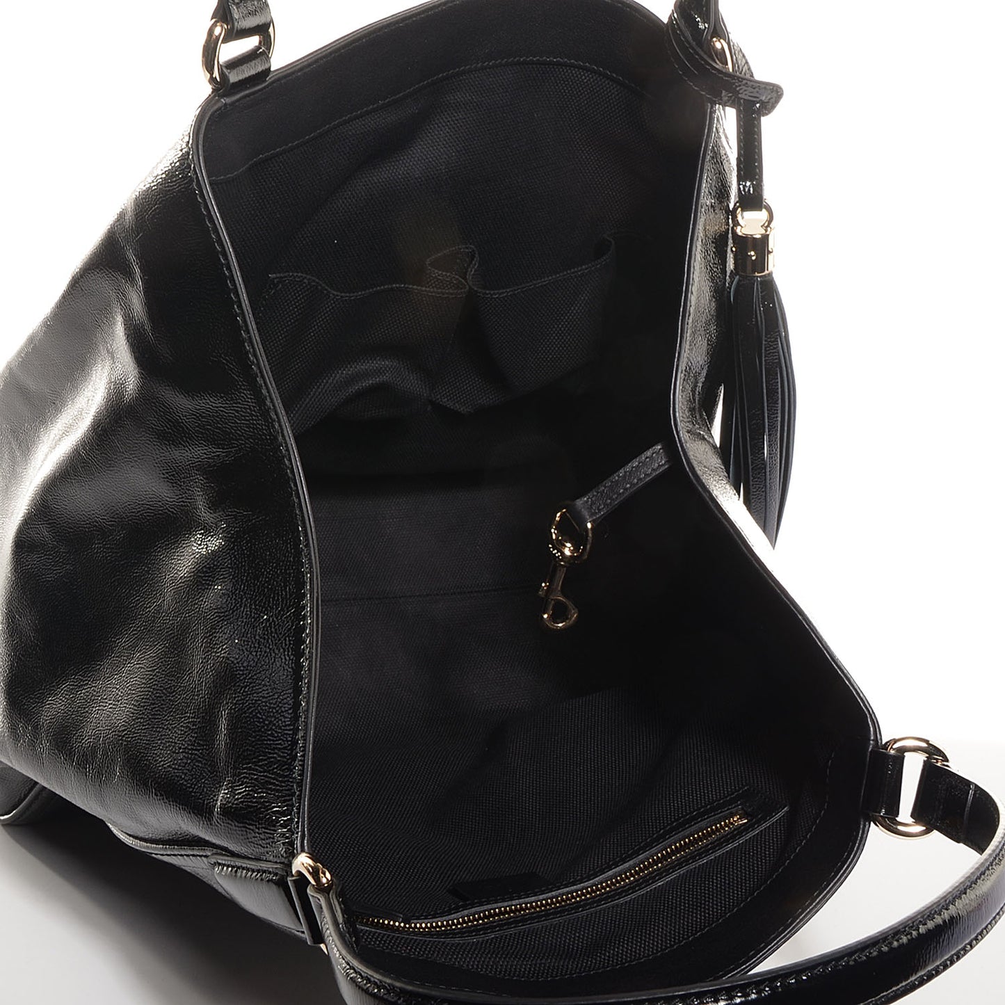 Vernice Naplack Medium Soho Shoulder Bag Black