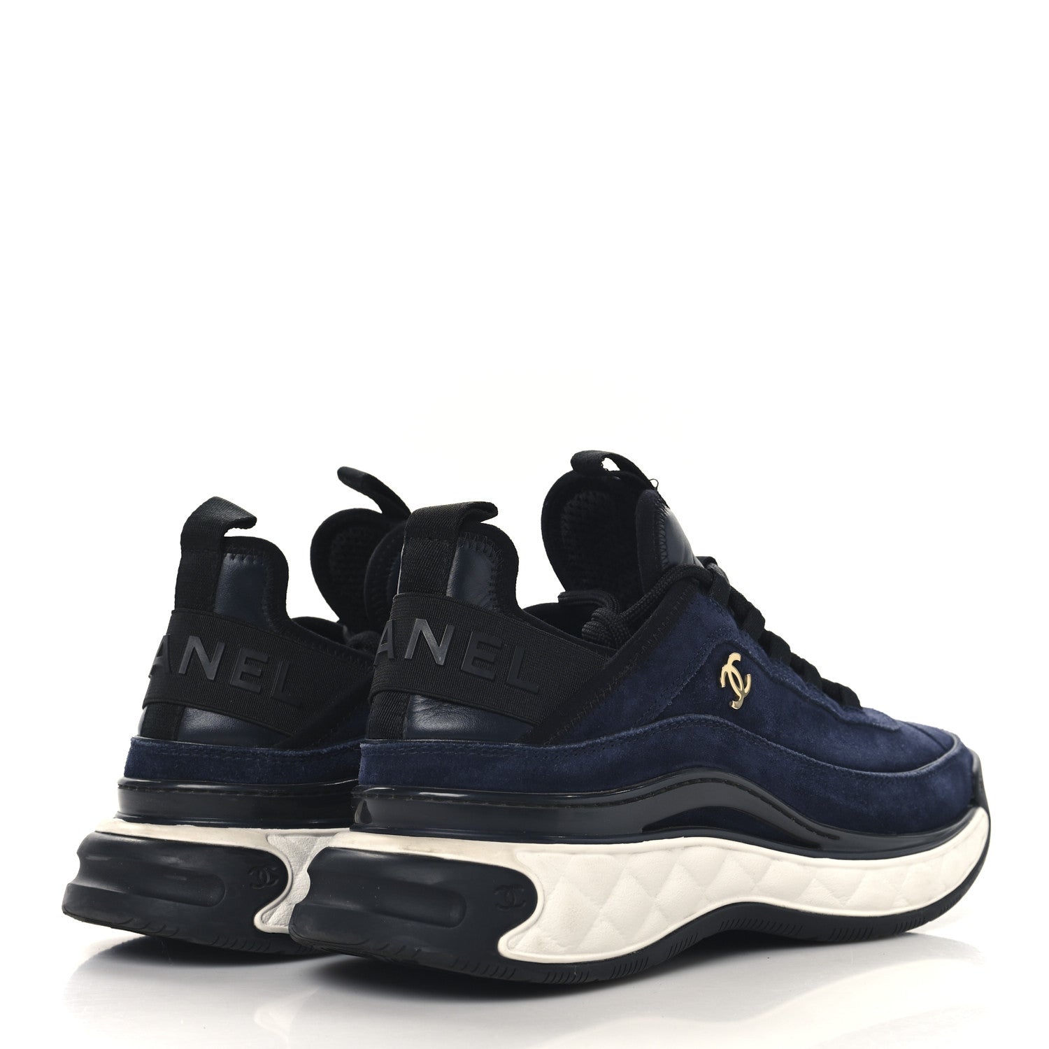 Chanel Suede Calfskin Nylon Grosgrain CC Sneakers 39 Navy Blue 5 of 9