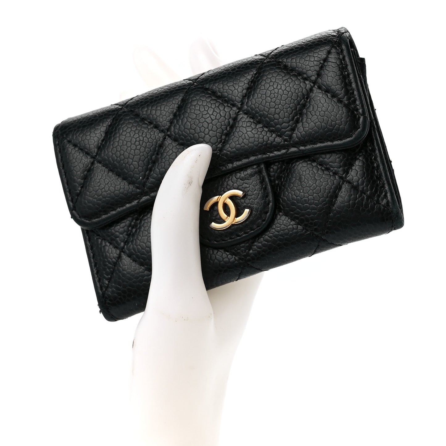 Caviar Quilted Flap Card Holder Black