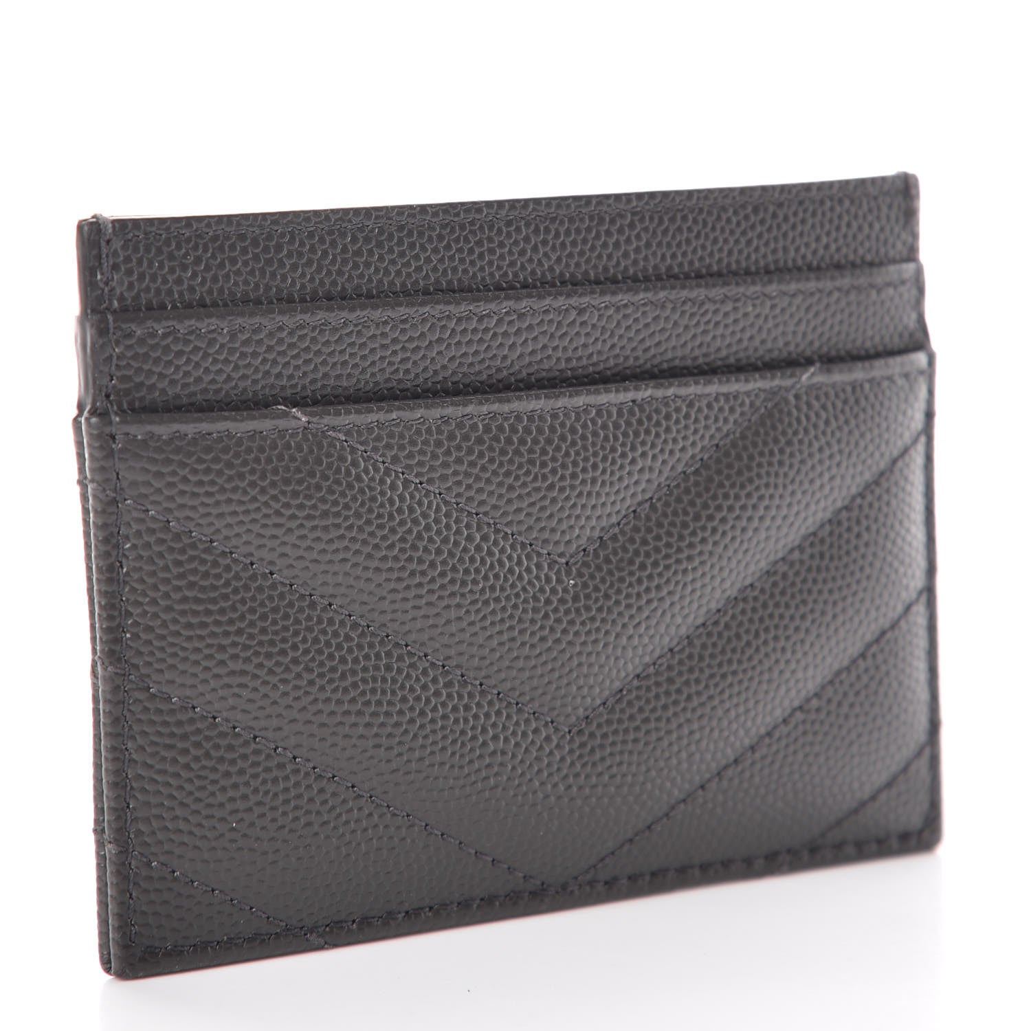 Saint Laurent Grain De Poudre Matelasse Chevron Monogram Credit Card Case Coal 3 of 7