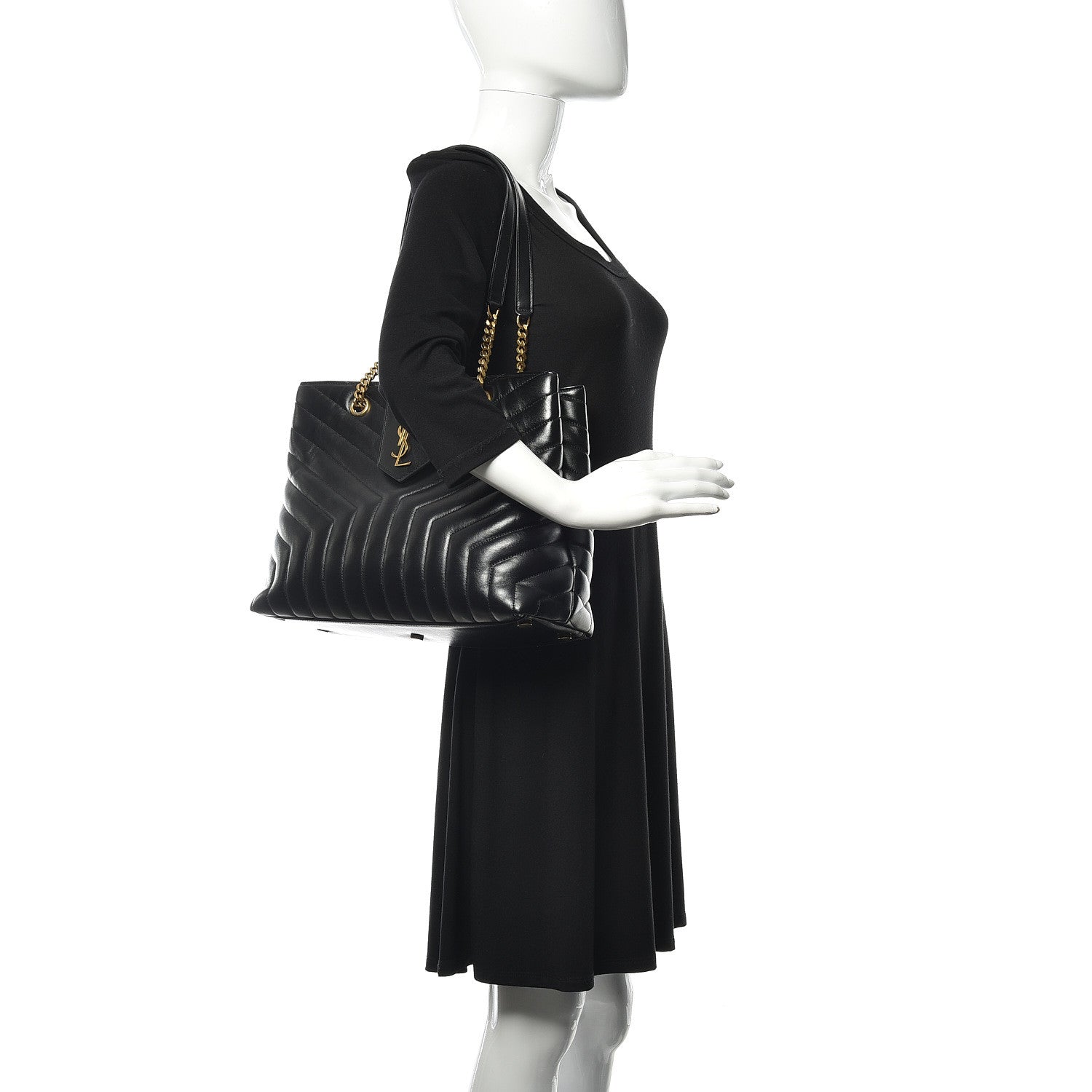 Saint Laurent Calfskin Y Quilted Monogram Large Loulou Shopper Black 2 of 9