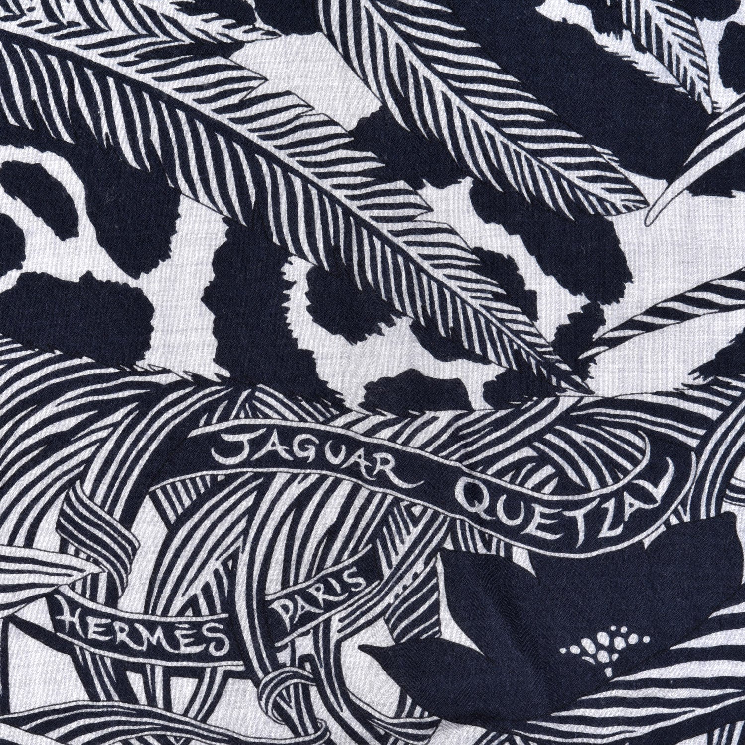 Hermes Cashmere Silk Jaguar Quetzal Shawl 140 Gris Chine Bleu Black Gris 3 of 5
