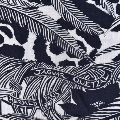 Hermes Cashmere Silk Jaguar Quetzal Shawl 140 Gris Chine Bleu Black Gris 3 of 5