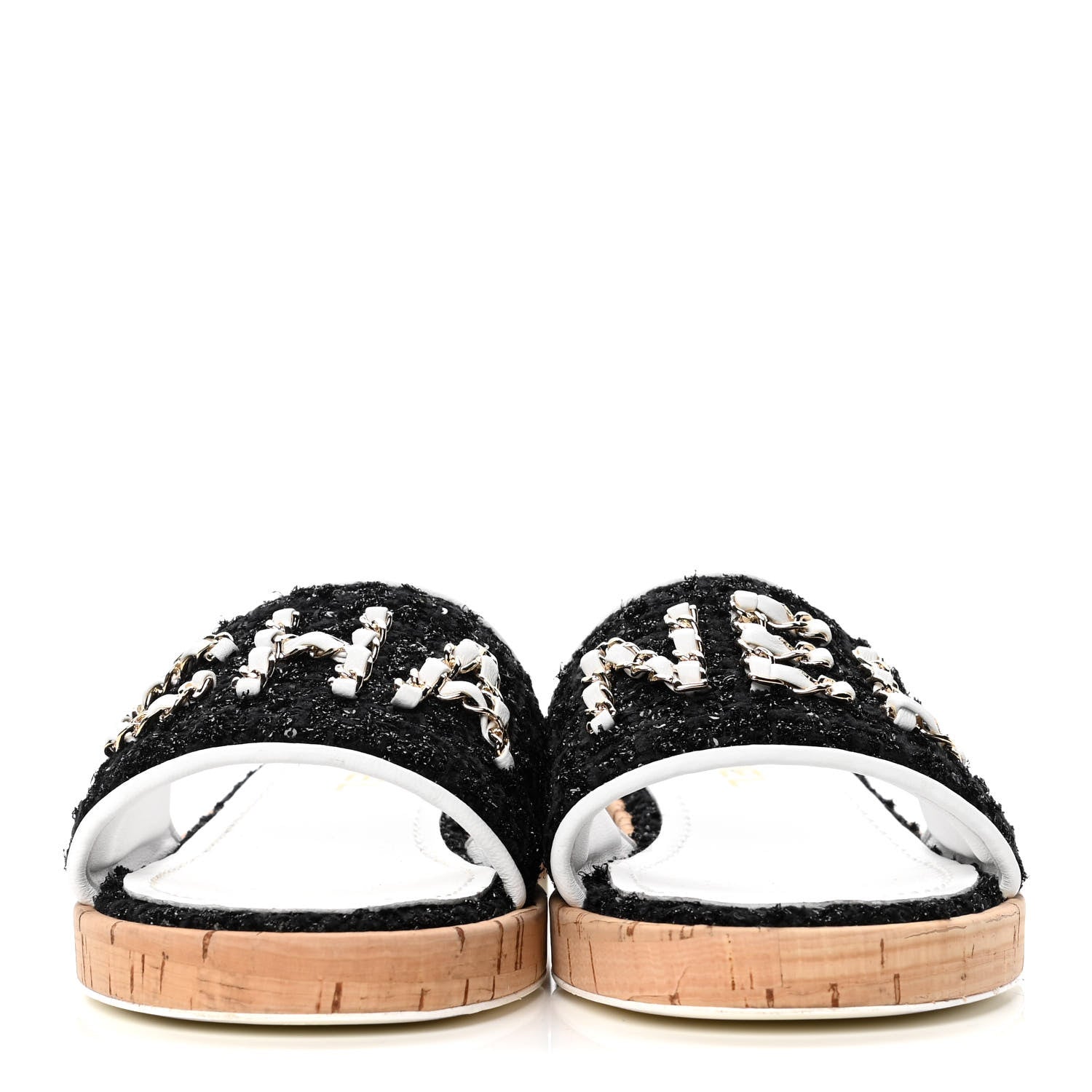 Chanel Tweed Lambskin Logo Mules 38 Black 2 of 5
