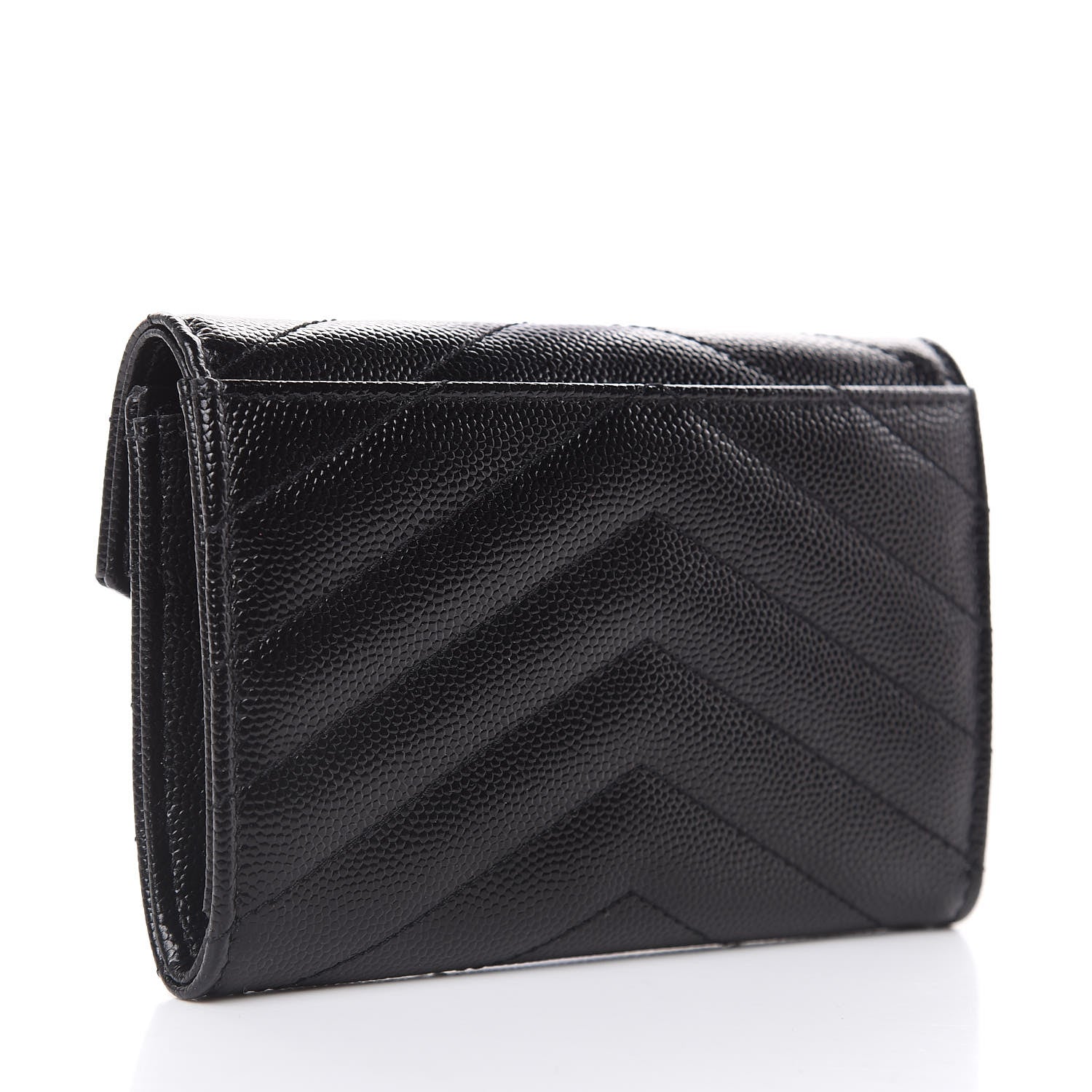Saint Laurent Grain De Poudre Matelasse Chevron Small Monogram Envelope Wallet Black 3 of 10