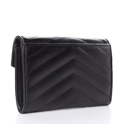 Saint Laurent Grain De Poudre Matelasse Chevron Small Monogram Envelope Wallet Black 3 of 10