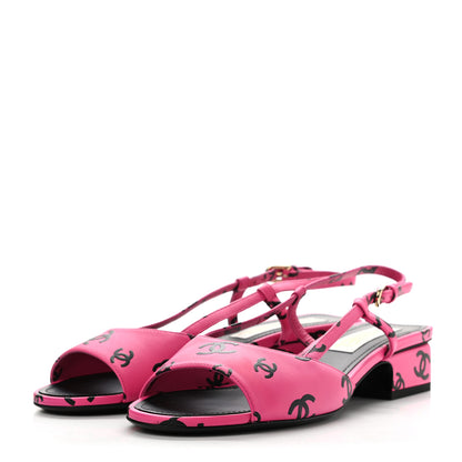 Chanel Printed Lambskin CC Slingback Sandals 38.5 Dark Pink 3 of 9