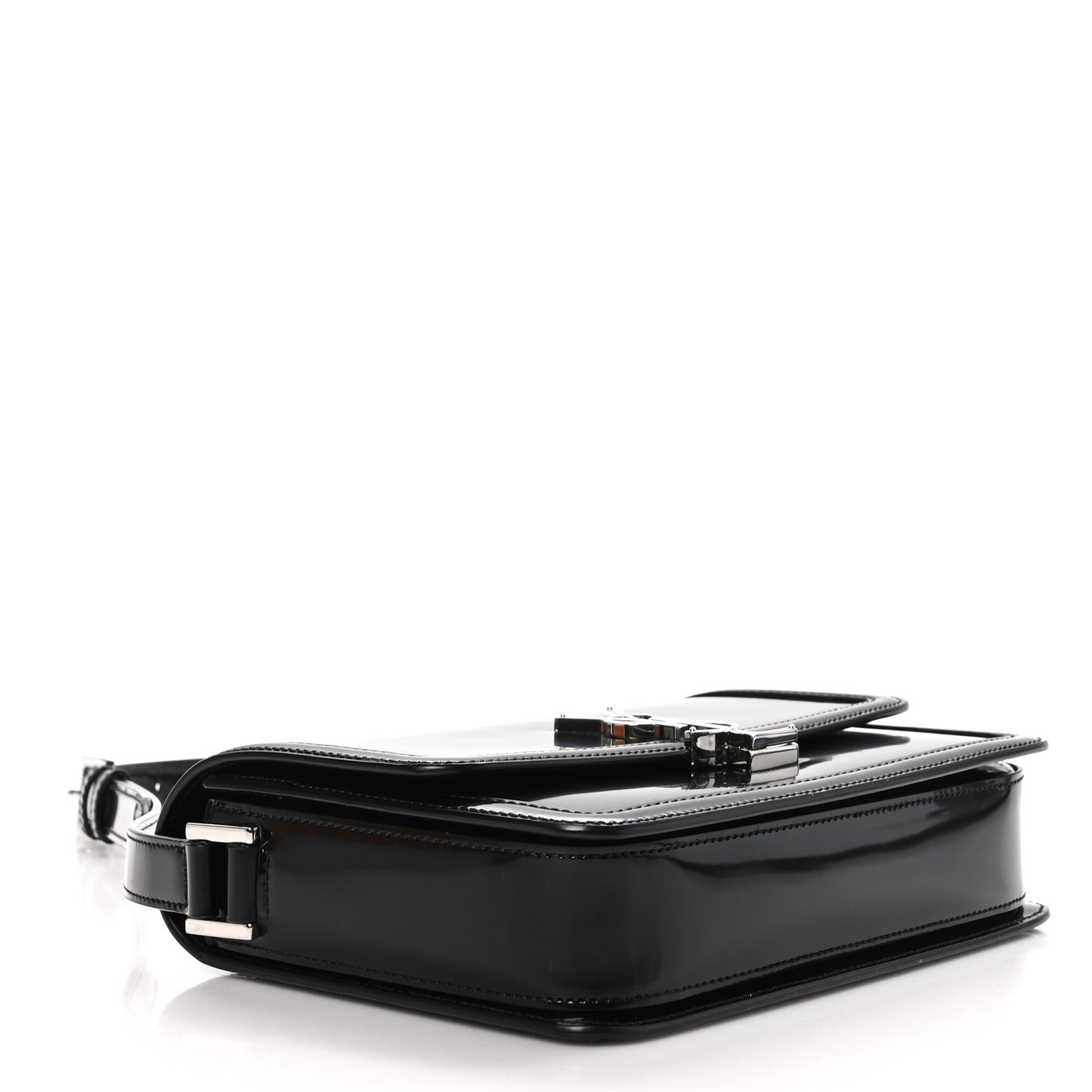 Saint Laurent Glazed Calfskin Monogram Medium Solferino Satchel Black 4 of 10