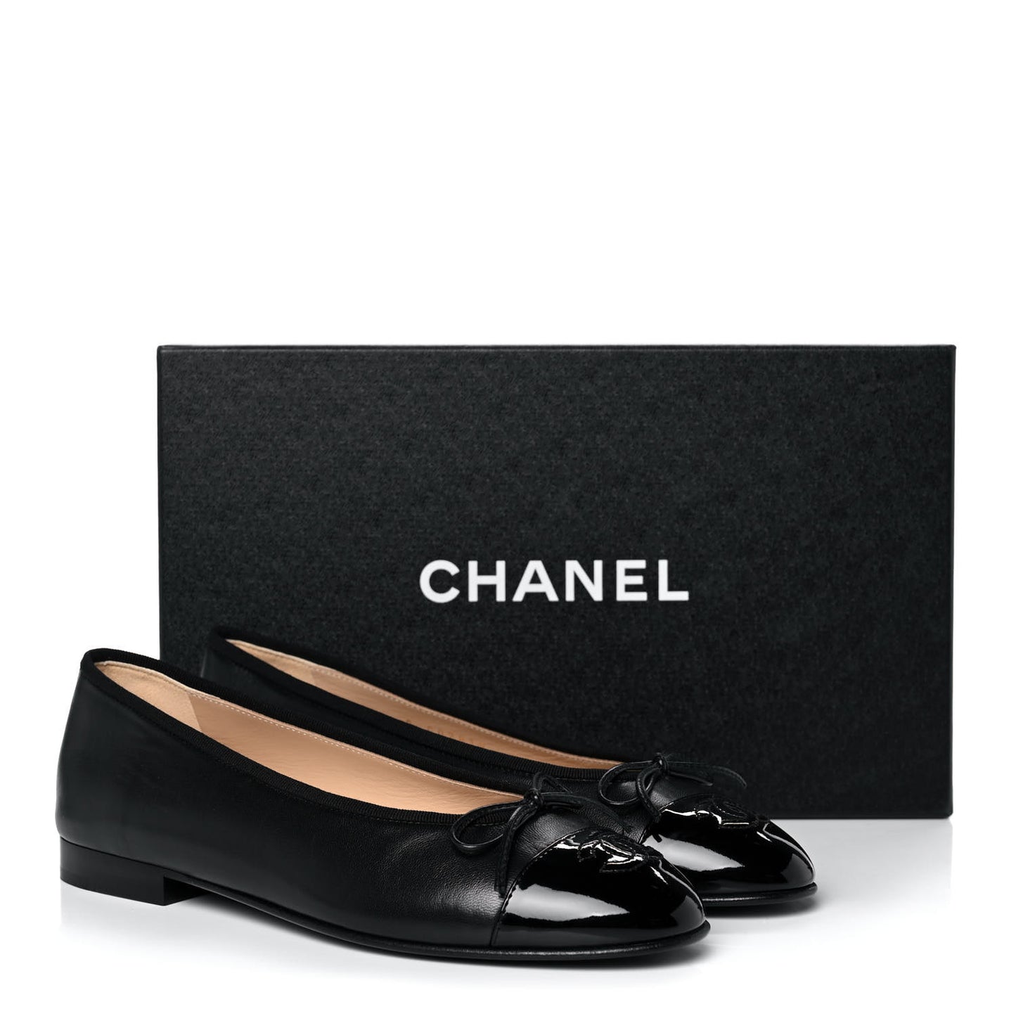 Lambskin Patent Cap Toe Ballerina Flats 37 Black
