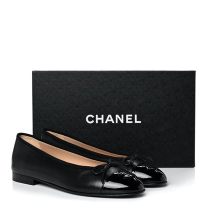 Chanel Lambskin Patent Cap Toe Ballerina Flats 37 Black 9 of 9