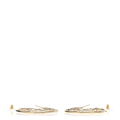 Chanel Crystal High Society CC Hoop Earrings Gold 3 of 5
