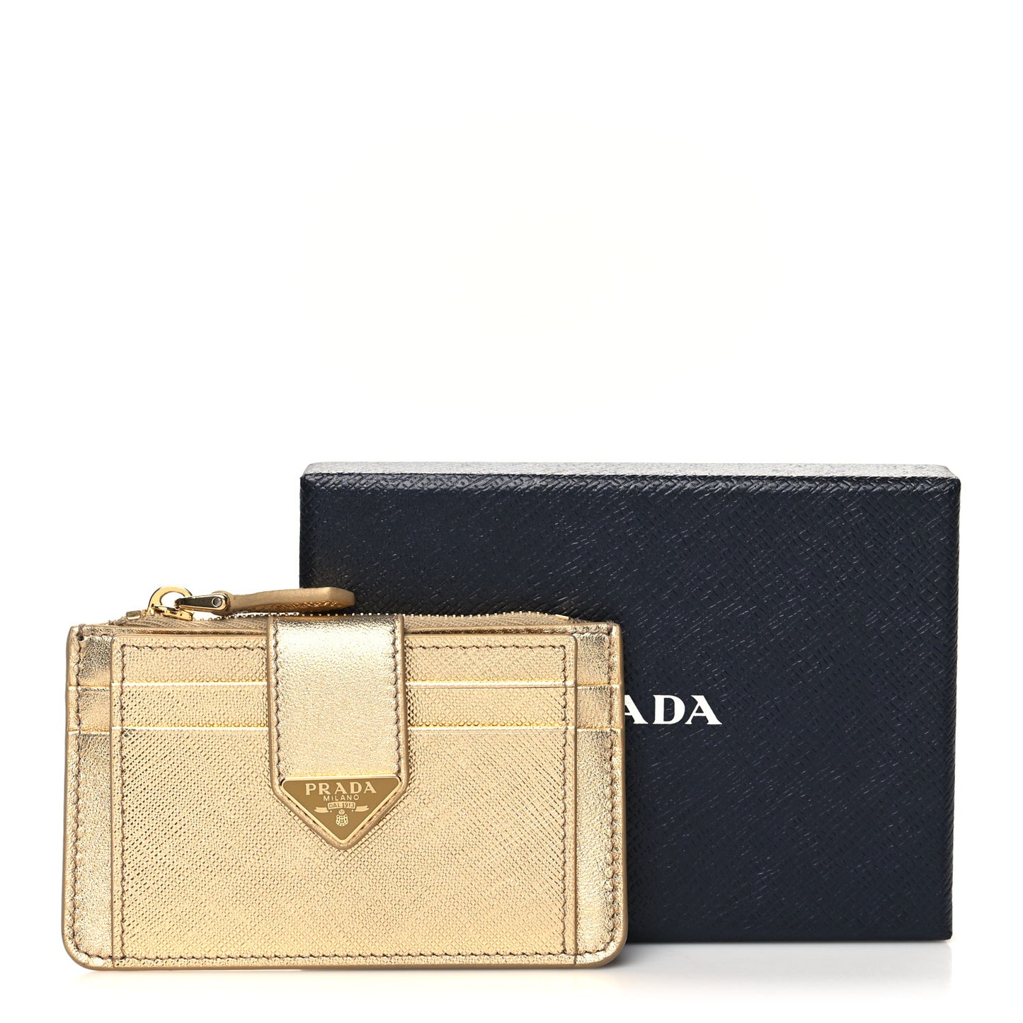 Saffiano Metal Tab Card Case Metallic Gold