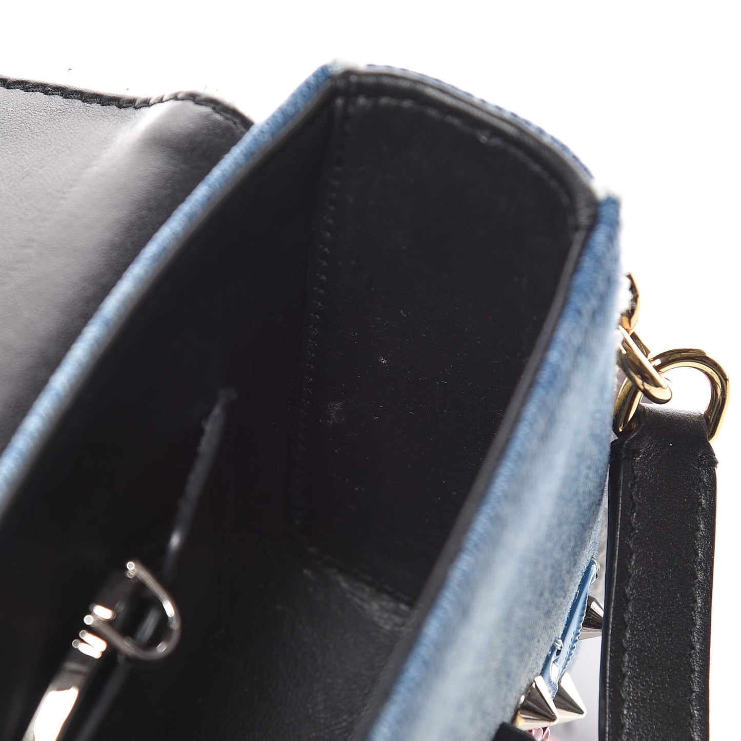 Crystal Embellished Denim Mini Lucia Satchel Blue