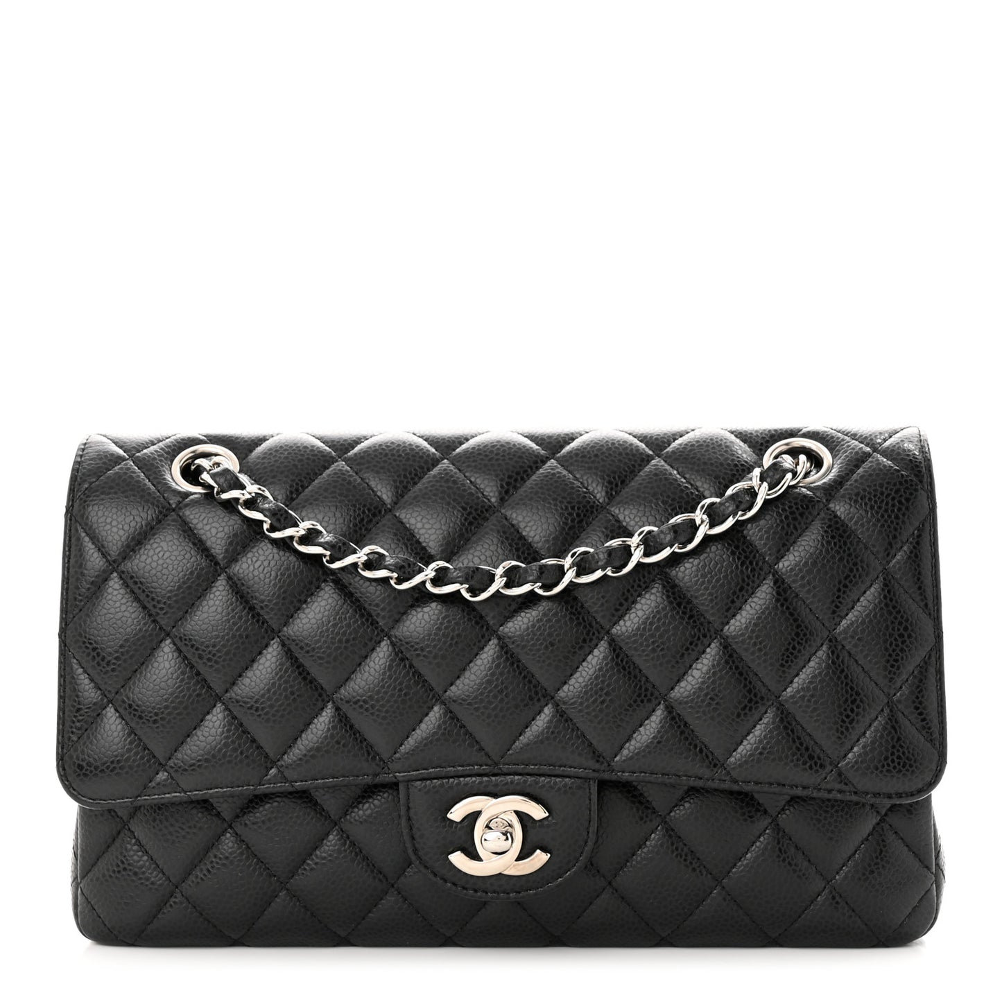 Caviar Quilted Medium Double Flap Black