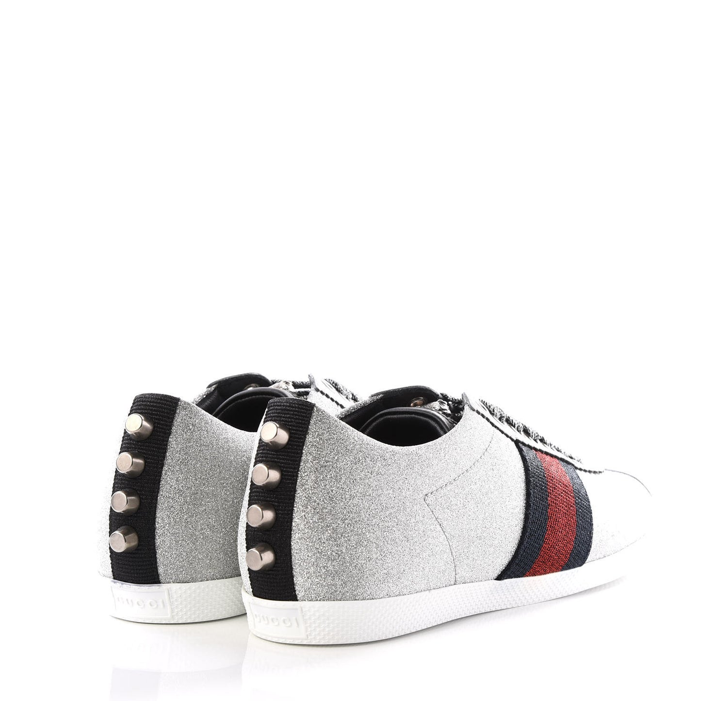 Glitter Fabric Studded Web Sneakers 36 Silver