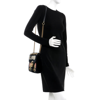 Gucci Velvet Matelasse Loved Embroidered Medium GG Marmont Shoulder Bag Black 2 of 8