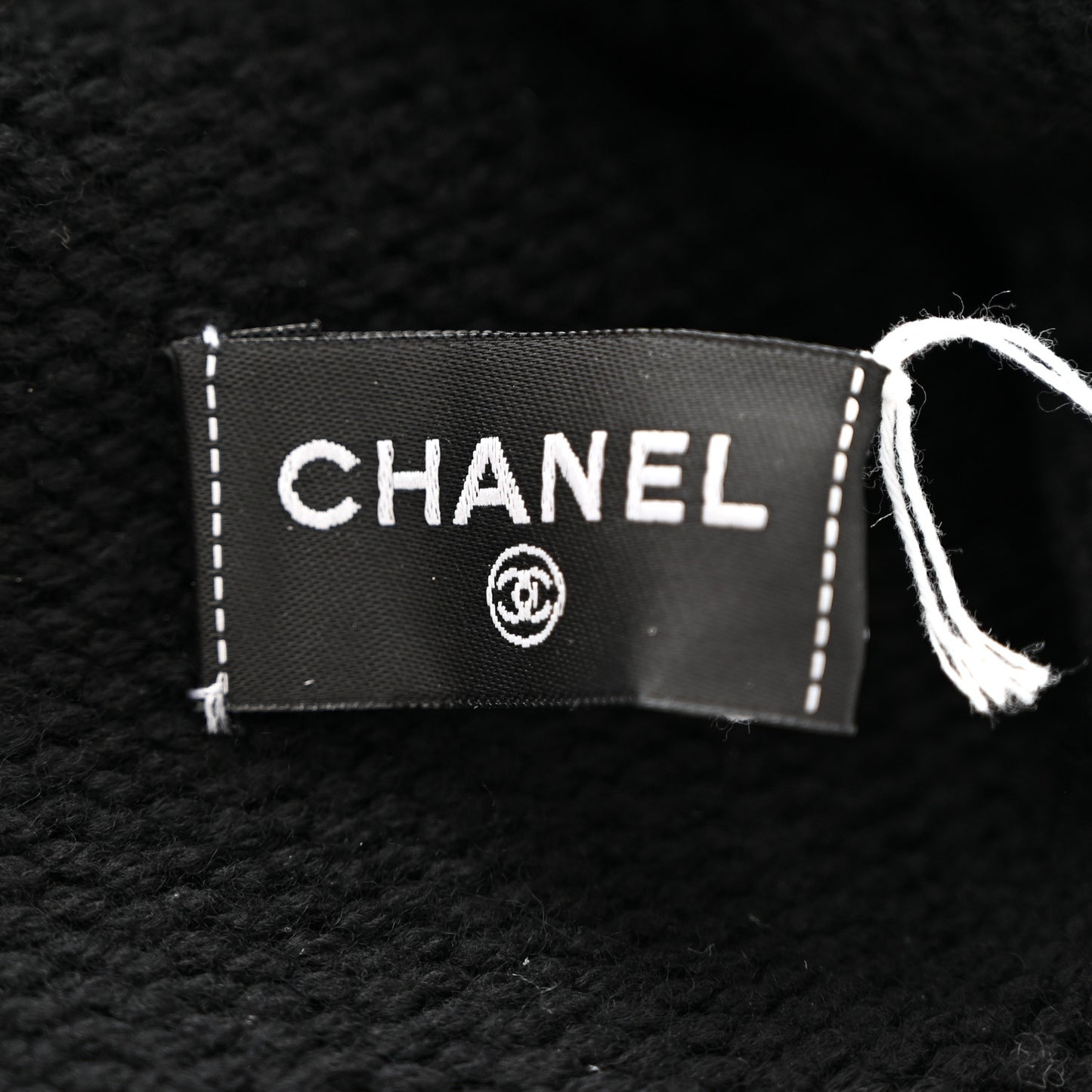 Cashmere Wool Silk CC Beanie Hat Black Light Beige