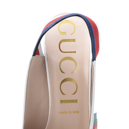 Gucci Malaga Kid Web Sylvie High Heel Slingback Pumps 41 White 6 of 8