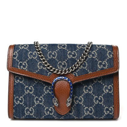Gucci New Denim GG Monogram Dollar Calfskin Enamel Mini Dionysus Chain Wallet Blue Tea Cuir Epilog Electric Blue 1 of 11