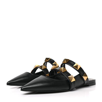 Valentino Garavani Calfskin Roman Stud Flat Mules 39.5 Black 3 of 7