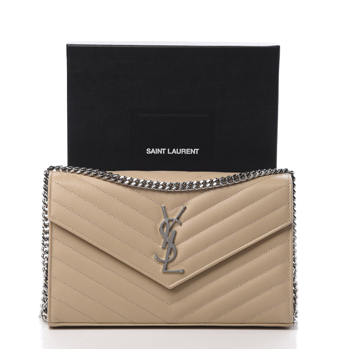 Grain De Poudre Matelasse Chevron Monogram Chain Wallet Nude Powder