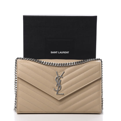 Saint Laurent Grain De Poudre Matelasse Chevron Monogram Chain Wallet Nude Powder 12 of 12