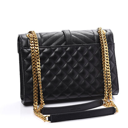 Saint Laurent Grain De Poudre Textured Mixed Matelasse Triquilt Medium Monogram Satchel Black 2 of 10