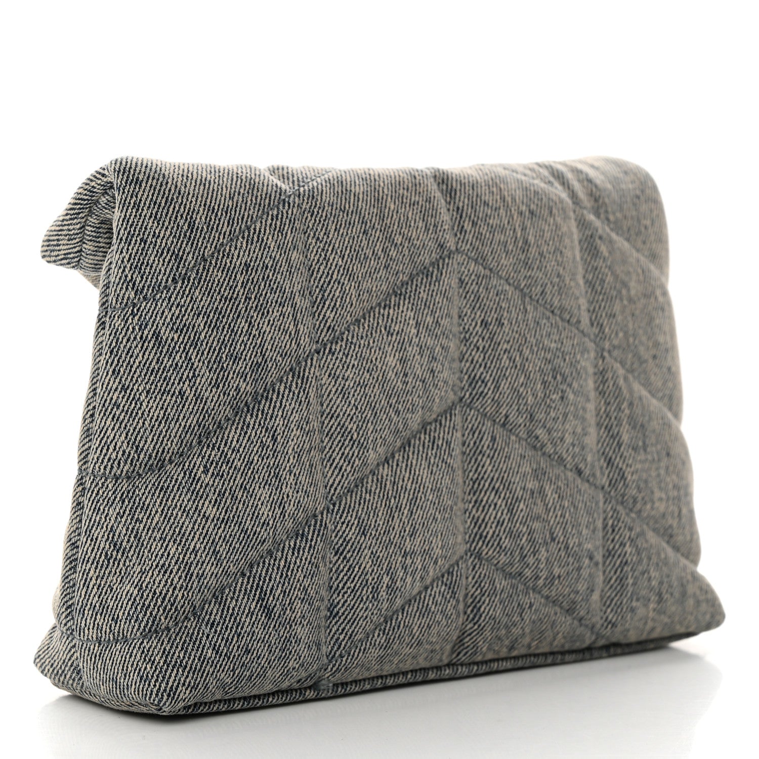 Saint Laurent Denim Quilted Monogram Loulou Puffer Pouch Clutch Blue Gray Light Azur 3 of 8