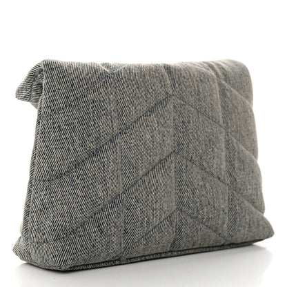Saint Laurent Denim Quilted Monogram Loulou Puffer Pouch Clutch Blue Gray Light Azur 3 of 8