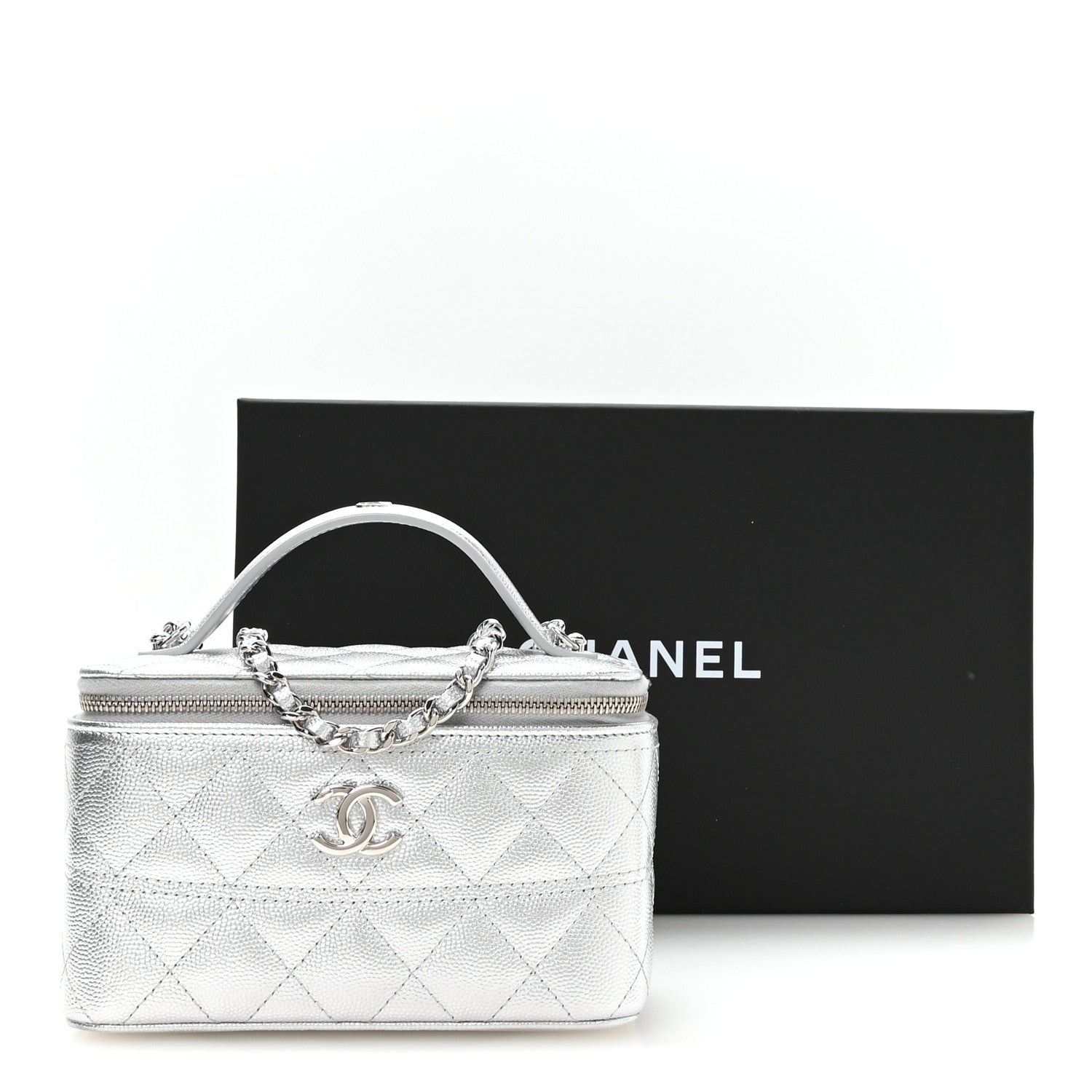 Chanel Metallic Caviar Quilted Trendy Handle Mini Vanity Silvery 12 of 12