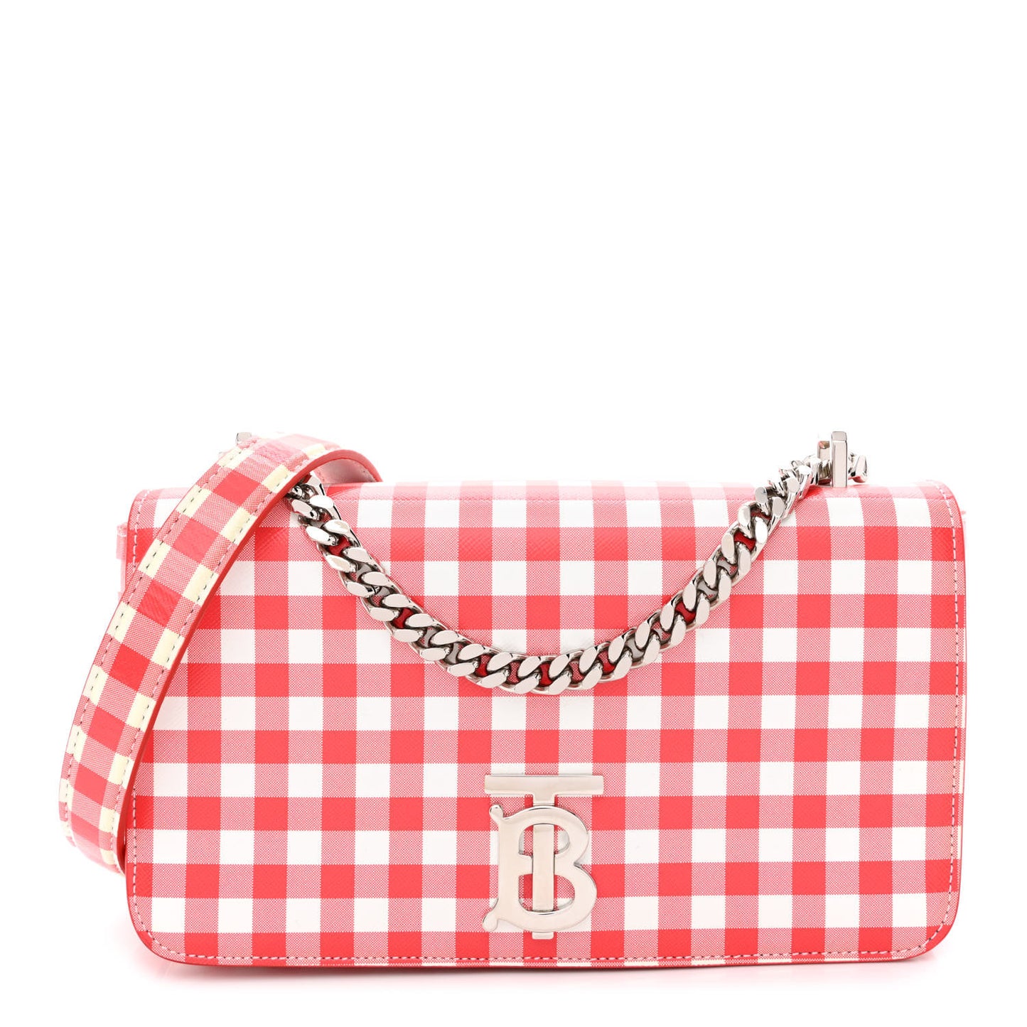 Calfskin Gingham Print Lola Bag Red White