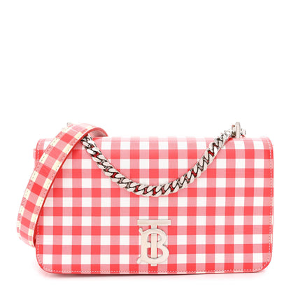 Burberry Calfskin Gingham Print Lola Bag Red White 1 of 10