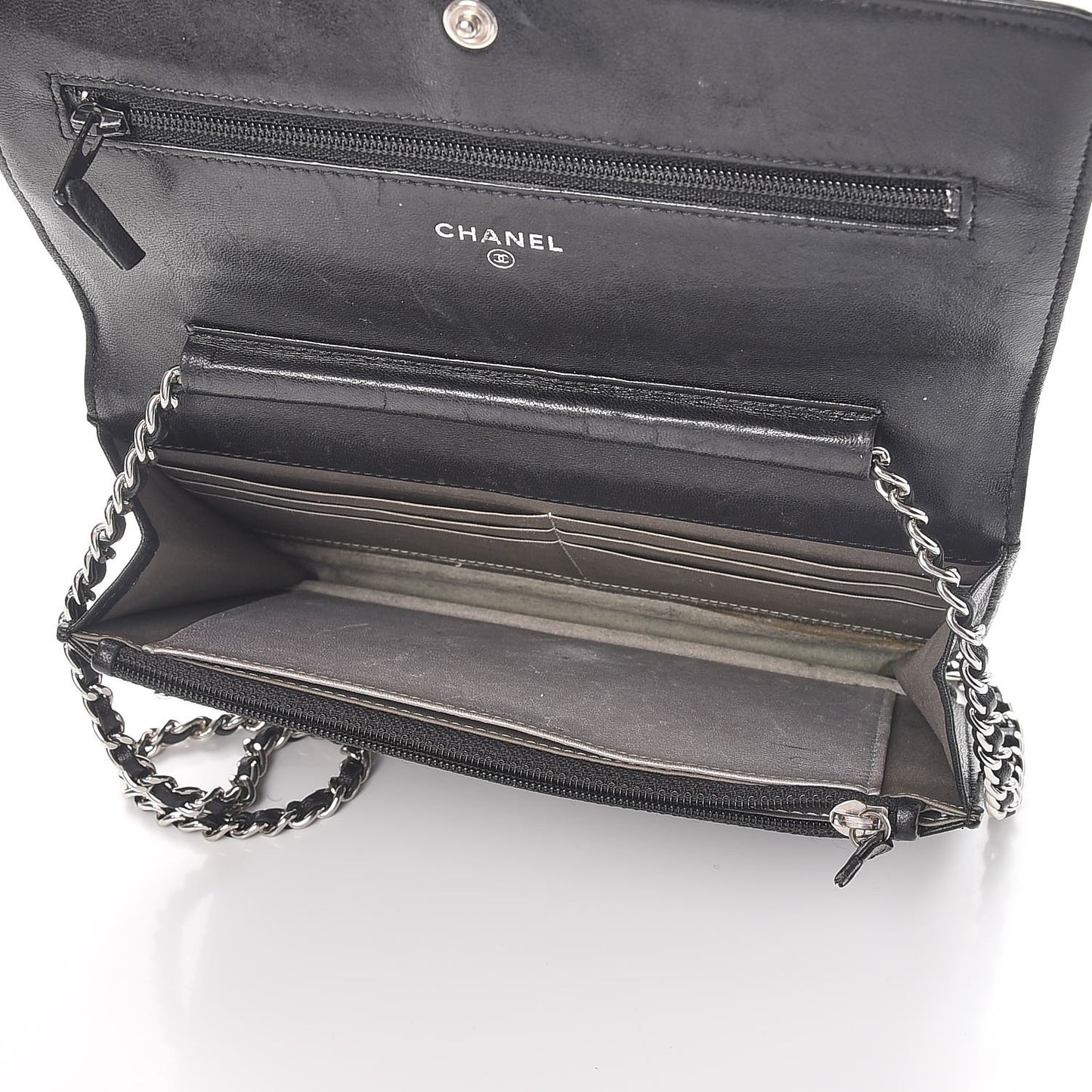 Lambskin Camellia Embossed Wallet On Chain WOC Black