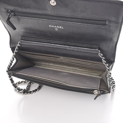 Chanel Lambskin Camellia Embossed Wallet On Chain WOC Black 5 of 14