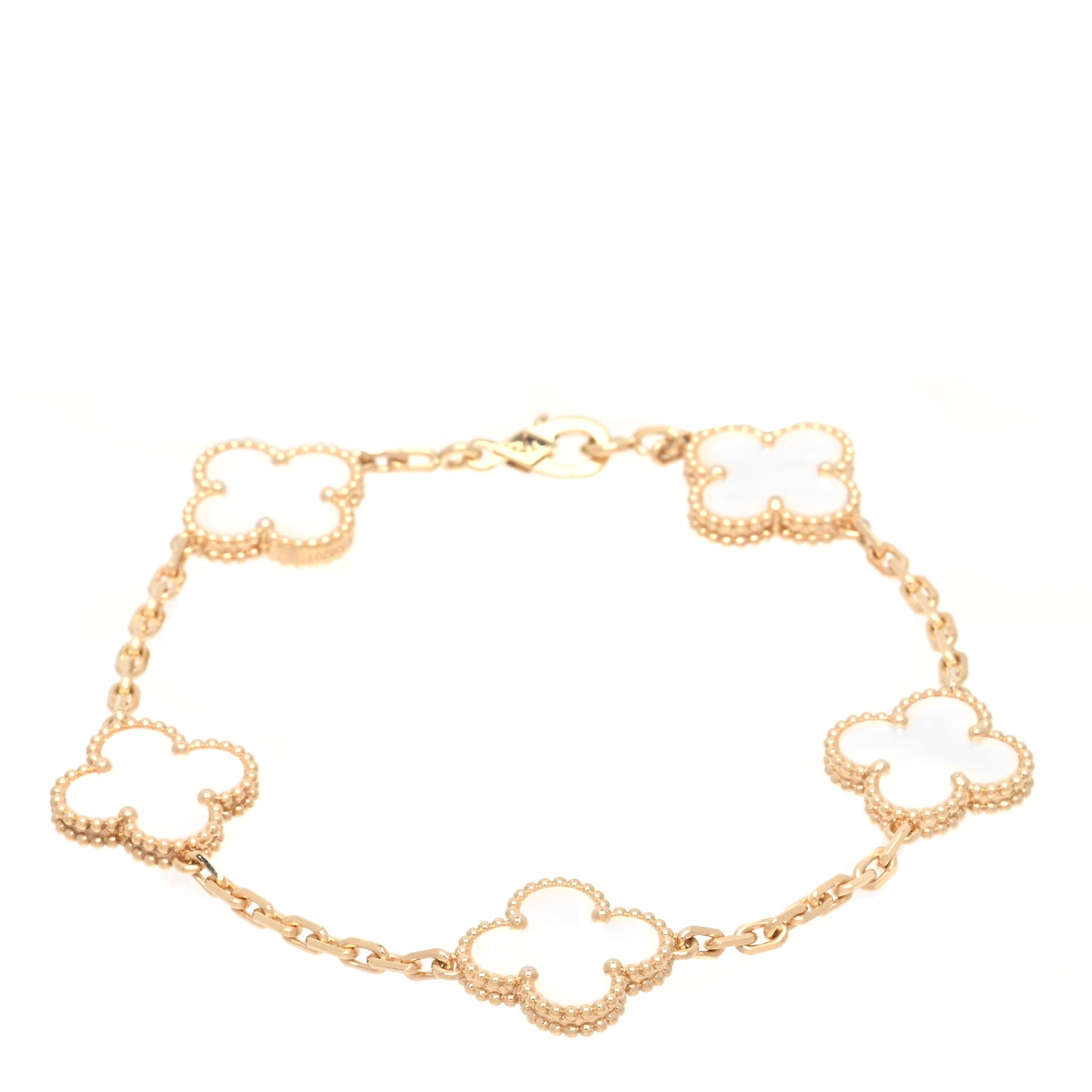 18K Yellow Gold Mother of Pearl 5 Motifs Vintage Alhambra Bracelet